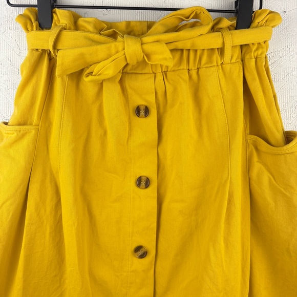 Sadie & Love Yellow Belted Button-Front Women's Midi Skirt W/ Pockets Sz Small - Picture 4 of 8
